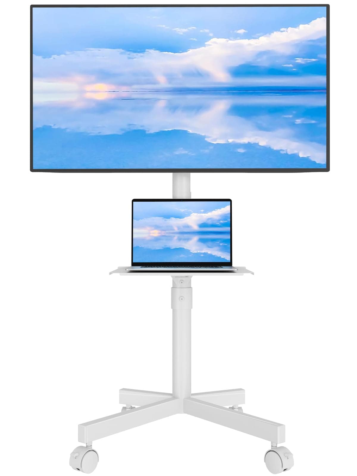 BONTEC Mobile TV Stand for 23-65 Inch TVs, Rolling TV Stand with Locking Wheels, Adjustable Height, Media Shelf, Max VESA 400x400mm, Holds Up to 88lbs