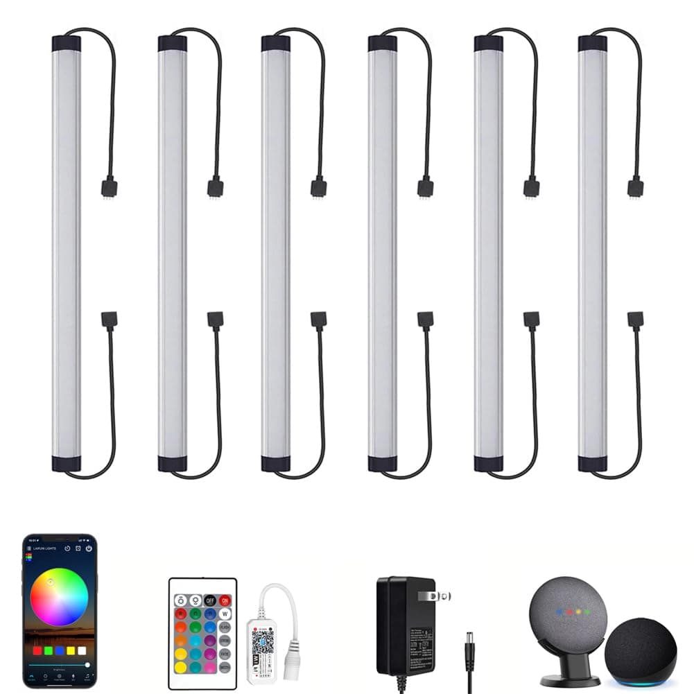 Under Cabinet LED Lighting, Dimmable Under Counter Lights, WiFi Smart Controlled,RGB,12 Inch, Multicolor Linkable Lamps with Remote Control, Compatible with Alexa Google Home (6 Pack)