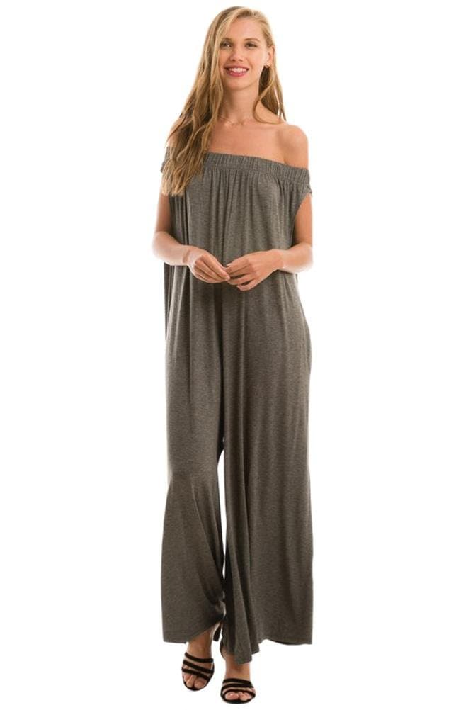 iconic luxe Women's Oversized Off-Shoulder Jumpsuit with Pockets Large Charcoal