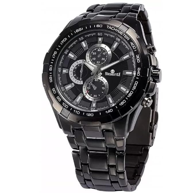 Black Chain Chrono Look Analog Watch for Men