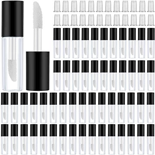Patelai 100 Pieces Clear Mini Lip Gloss Tube Refillable Empty Lip Balm Gloss Containers Bottles Transparent Mini Lipstick Containers for Women DIY Makeup, Black, 1.2ml