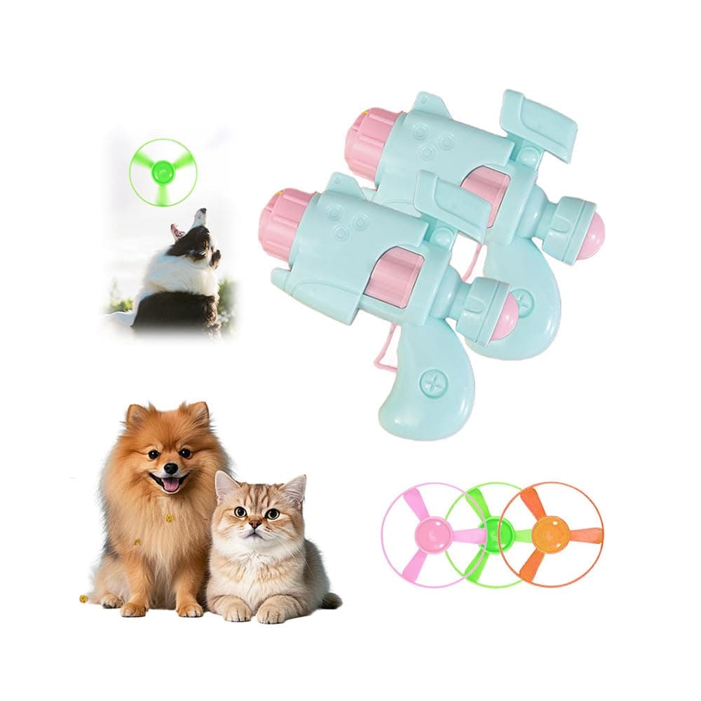 Light-Up Flying Disc Cat Launcher Set, 2025 Upgraded Flying Disc Launcher Cat Toy, with Colorful Flying Propellers Set, Cat Tracking Interactive Fetch Toy for Hunting, Chasing (Blue - 2 Set)