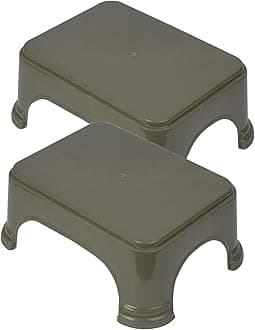 Kuber Industries Bathroom Stool | Bathroom Plain Square Stool | Plastic Stool For Bathroom | Stool for Kitchen | Bathroom Patla | Support Stool for Bathroom | P6 | Pack of 2 | Gray