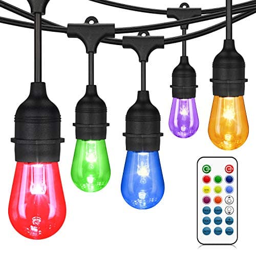 48Ft LED Outdoor String Lights w/ 16 x S14 2W LED Bulb, 15 Hanging Sockets, Connect up to 32 string lights-Commercial Grade Market Cafe Edison Vintage Bistro Weatherproof Strand for Porch Patio Garden                                                                  