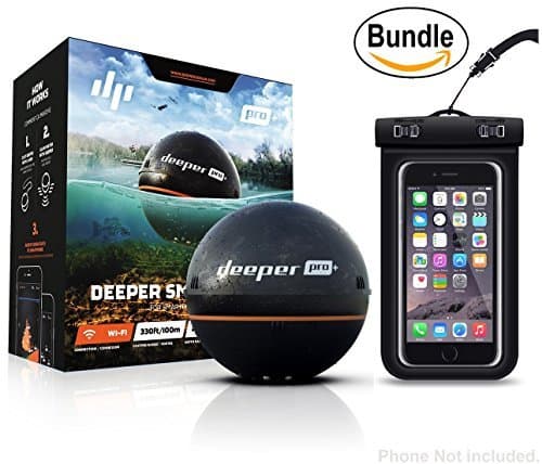 Deeper Smart Sonar PRO+ Series, 2.55", Black - GPS, Wi-Fi Connected Wireless, Castable, Portable Smart Fishfinder for iOS & Android Devices & Universal Waterproof Cellphone Case (Bundle)