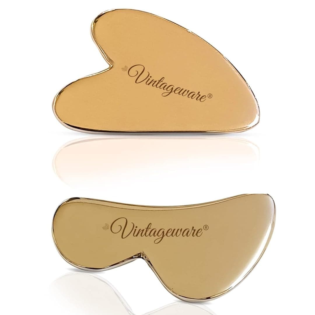 Vintageware® Kansa Gua Sha Combo | B-Shape & Heart-Shape Massage Tools for Face & Body | Relieves Muscle Pain, Promotes Skincare & Physical Therapy