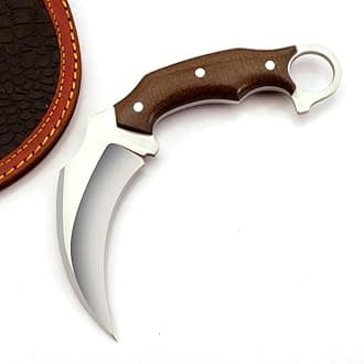 Warivo Karambit Knife - Fixed Blade with Sheath - Claw Knife wood Handle Sharp Blade - Camping Knives - Karambits for Men and Women With Brown Micarta - Best for Hiking Survival Hunting Fishing