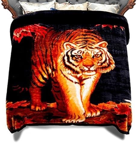 JML Raschel Fleece Blanket King, 10.5 lbs, 87" x 94", 2 Ply Reversible Soft Thick Warm Microfiber Breathable Korean Style Fleece Blanket Heavy for Winter (A&B Animal Printed Tigers)