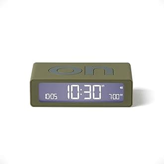 Lexon Flip Mini digital alarm clock, On Off LED clock with Adjustable Brightness, Rechargeable or Mains Powered, Sleek Retro Bedroom Decor Ideal for Alarm Clocks Bedside Use - Khaki