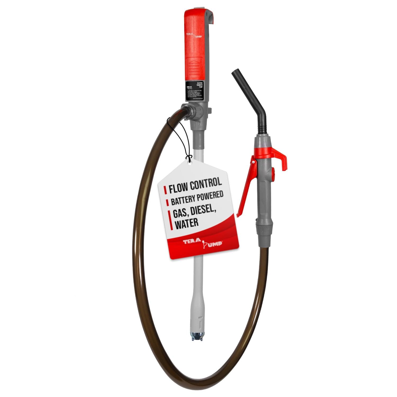 TERA PUMP Portable Battery Powered Multipurpose Gas Transfer Pump (2.8 GAL/MIN) Liquid Transfer Pump with Quick Stop Nozzle for Gas, Diesel, DEF (2nd Gen)