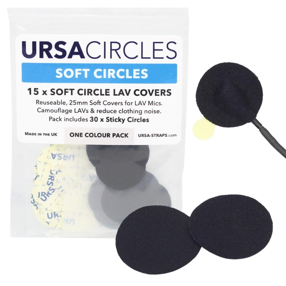 URSA Soft Circles - 15 Pack (Black) | Reusable Soft Lav Mic Tape & Mini Windshield | Camouflage & Clothing Rustle Reduction for Lavalier Microphones | Low-Profile, Skin-Safe, Durable Covers