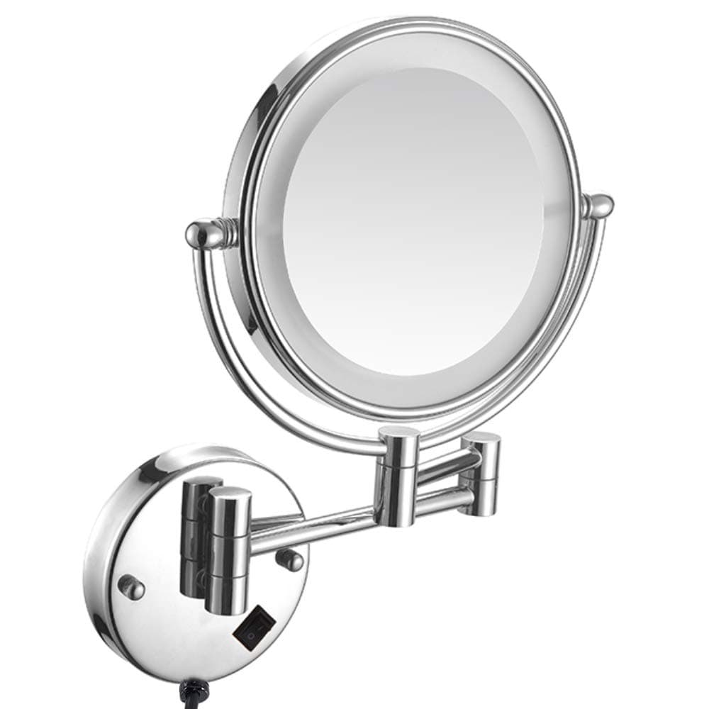 10x Wall Mounted Lighted Mirror LED 8 inches, Wall Makeup Mirror Double Sided 10x Magnifying Mirror Bathroom 12 Extension, 360° Swivel Made of Brass Glass Polish Chrome