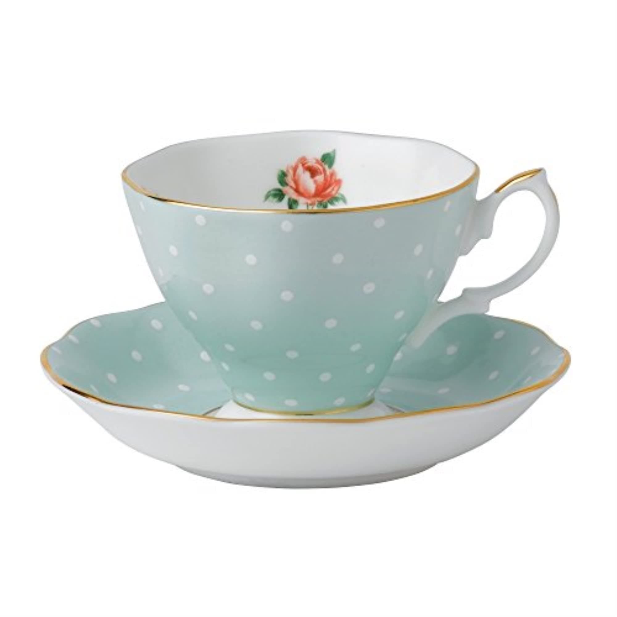 Polka Rose Teacup & Saucer Set