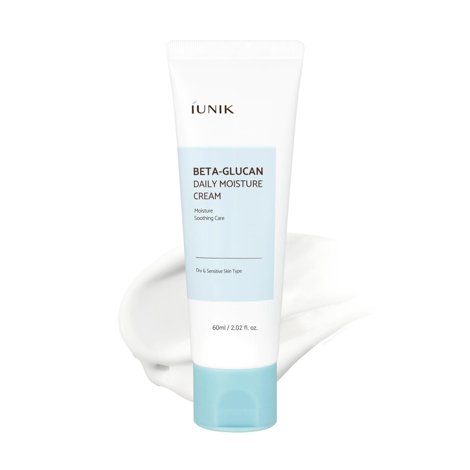 IUNIK Beta-Glucan Daily Moisture Cream – Beta-Glucan & Centella Lightweight Vegan Moisturizer for Deep Hydration & Skin Barrier Care, Korean Skincare for Dry & Sensitive Skin, 60ml / 2.02 fl oz