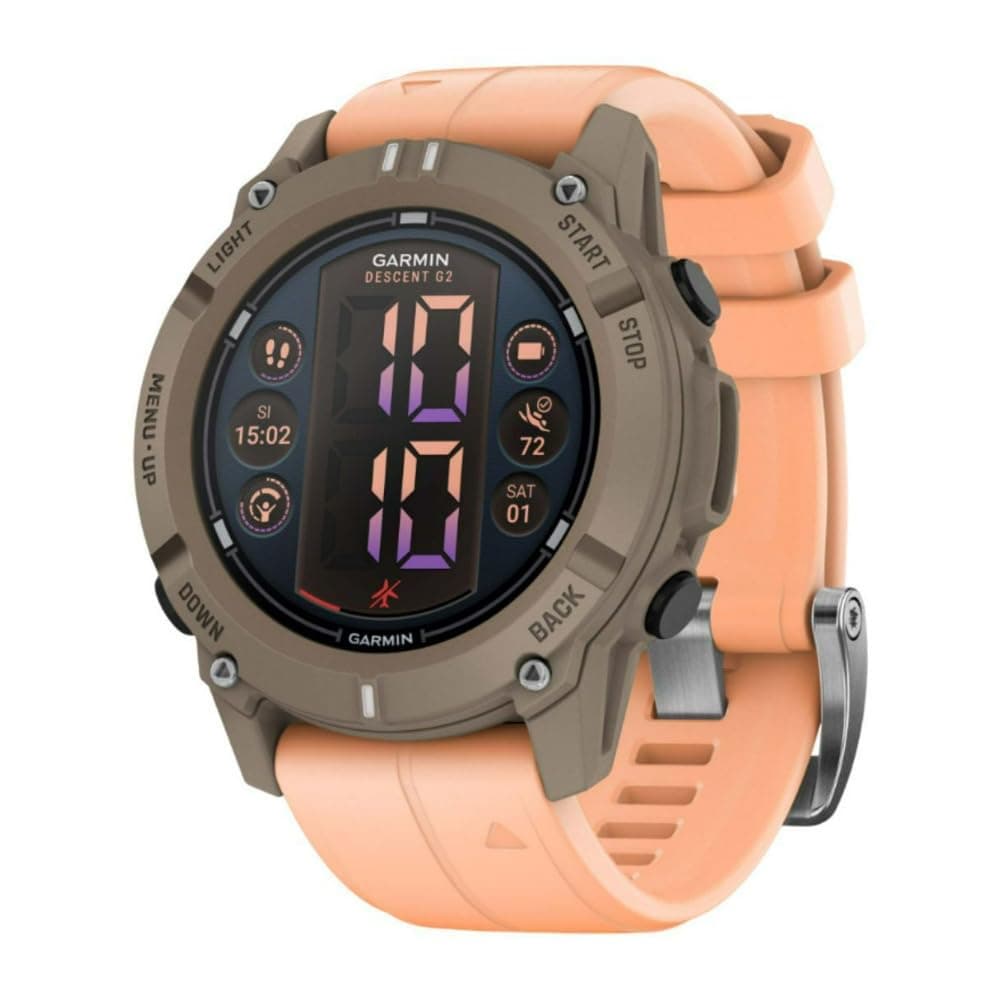 Garmin® Descent™ G2, Watch-Style Dive Computer, Bright AMOLED Display, Multiple Dive Modes, Health and Wellness Features, Paloma with Shell Pink Band