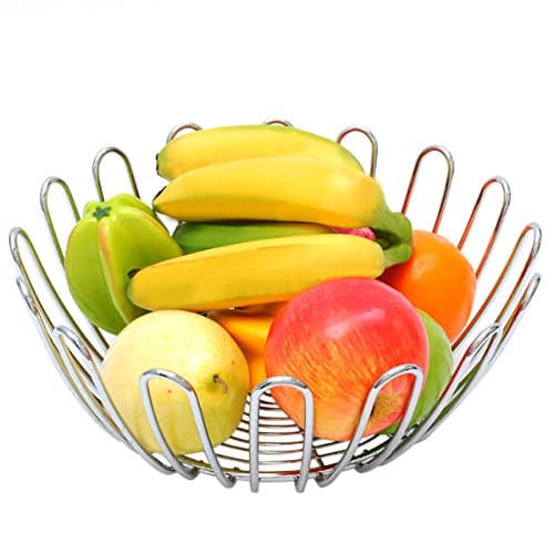 Elegant Fruit Basket Fruit Orgnizer Chrome Wire Metal with Modern Sunflower Shape,Large