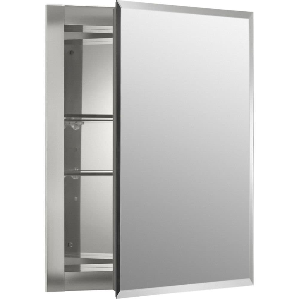 Kohler CB-CLR1620FS Frameless Bathroom Mirror Medicine Cabinet, Single Door, Rectangular Beveled Edge Frame, Bathroom Cabinet Mirror, Adjustable Shelves, 16 in. W x 20 in. H
