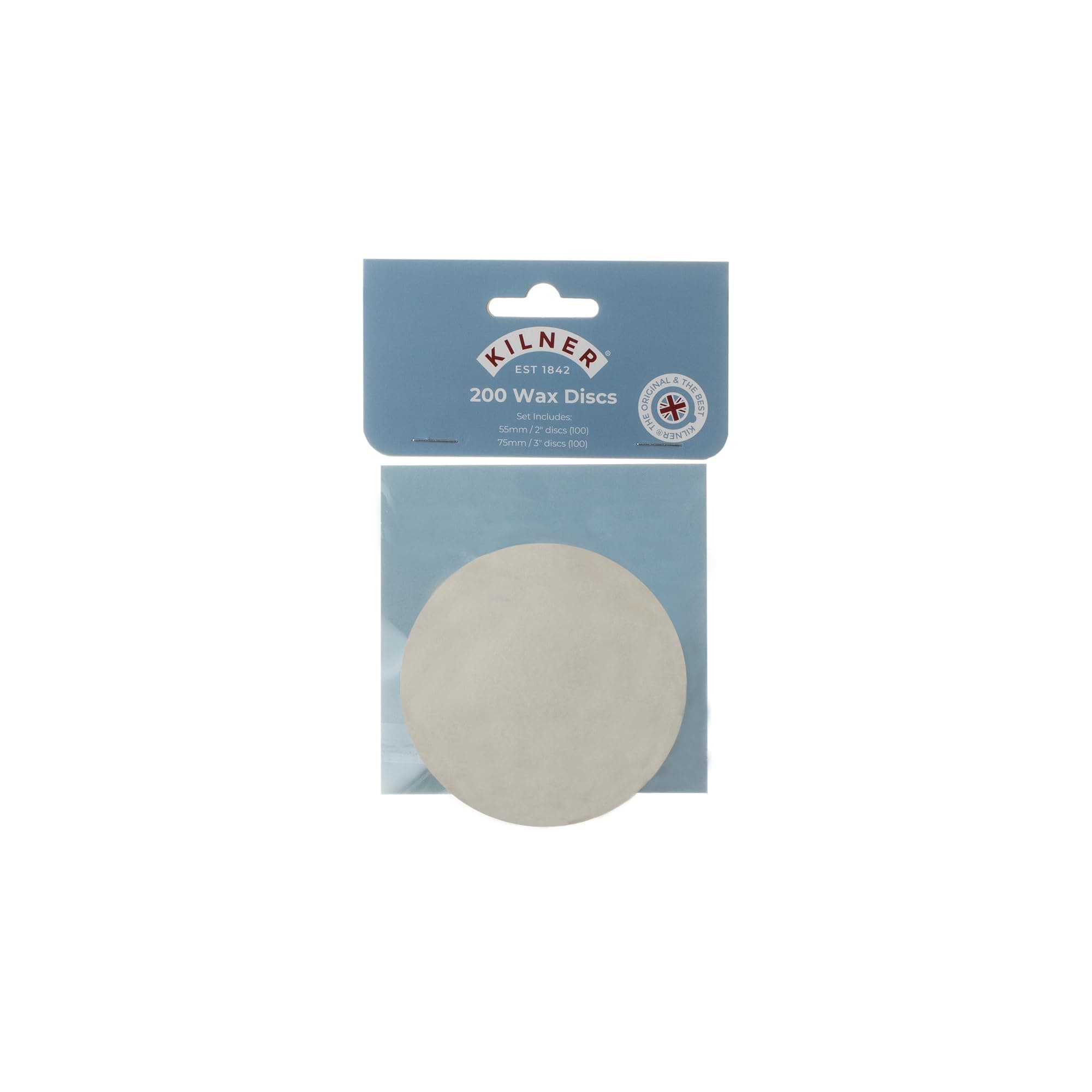 Kilner Wax Discs Set 200 Wax Discs in 5.5cm & 7.5cm Sizes, Prevents Mould Formation, Fits 1lb & 2lb Jars, Essential for Preserving Freshness