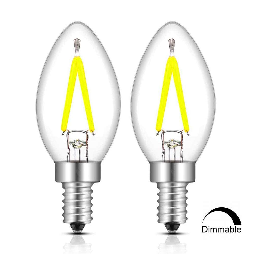 Leools 1W Dimmable LED Filament C7 Night Light Bulb, 5000K Daylight 150LM, 15W Incandescent Replacement, E12 Candelabra Base Lamp C7 Mini Torpedo Shape, 360° Beam Angle, 2 Pack.