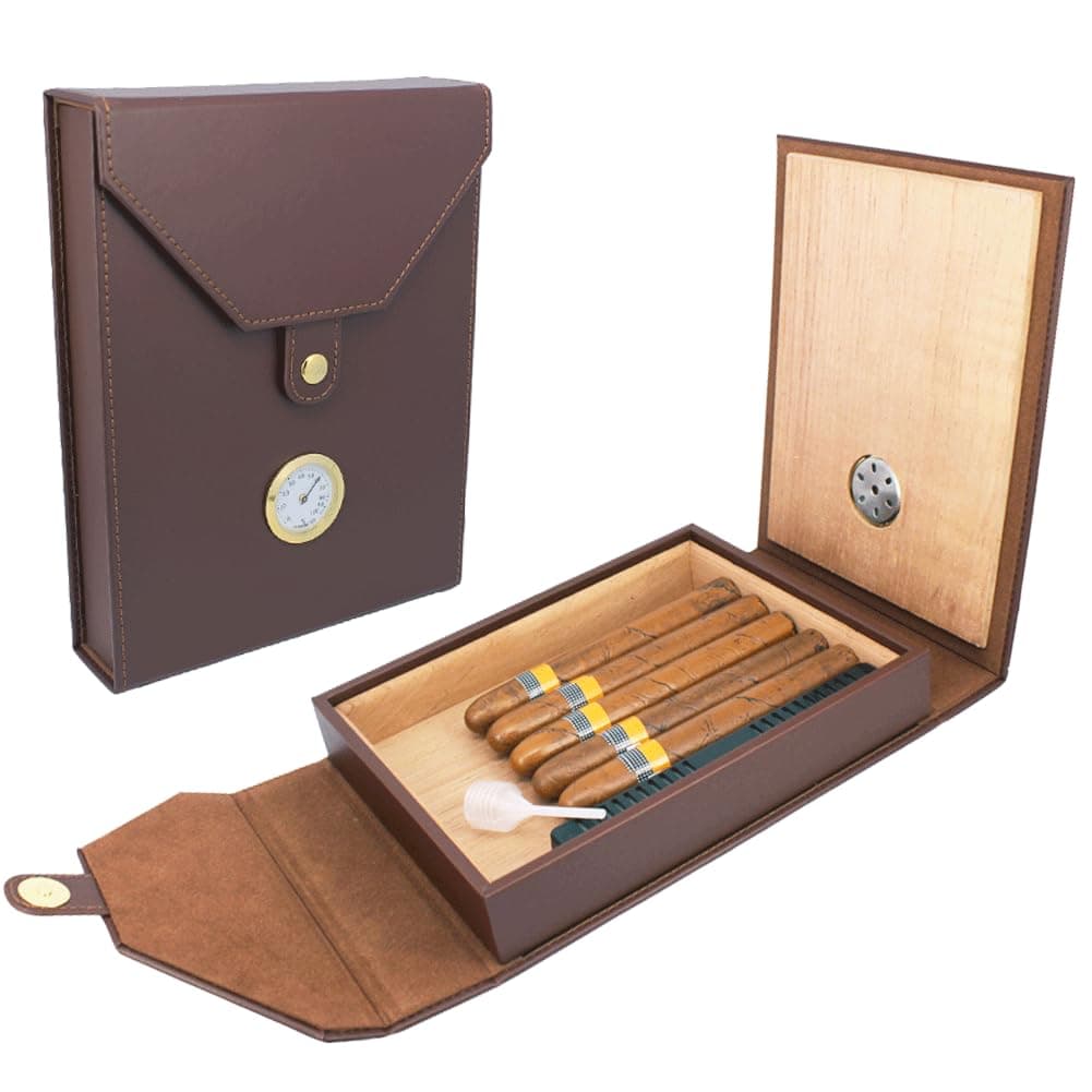 AMANCY Elegant 5-10 Capacity Brown Leather Cedar Wood Lined