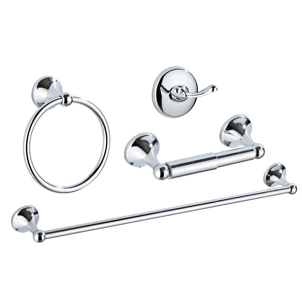 4 Piece Bathroom Accessory Set(Adjustable Towel Bar, Towel Ring, Toilet Paper Holder,Towel Hook), Wall Mounted Bathroom Hardware Accessories Set,Chrome