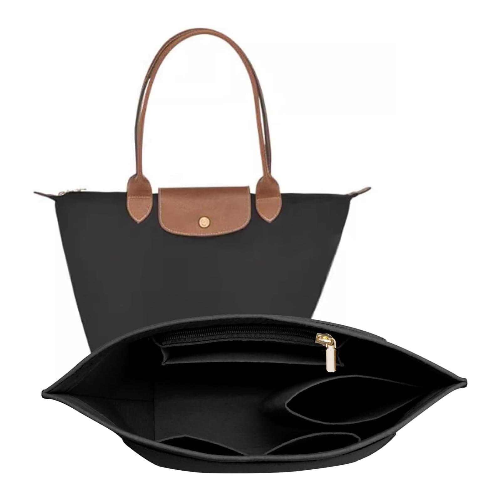 LOUKAYCCI Felt Purse Organizer Insert for Longchamp Le Pliage M Handbag Insert (Medium, Black)