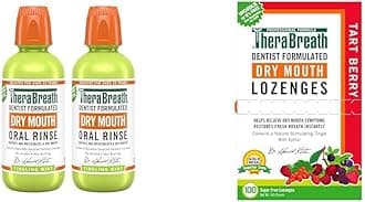 TheraBreath Dry Mouth Oral Rinse, Tingling Mint, Dentist Formulated, 16 Fl Oz (2-Pack) & Dry Mouth Lozenges with ZINC, Tart Berry Flavor, 100 Lozenges