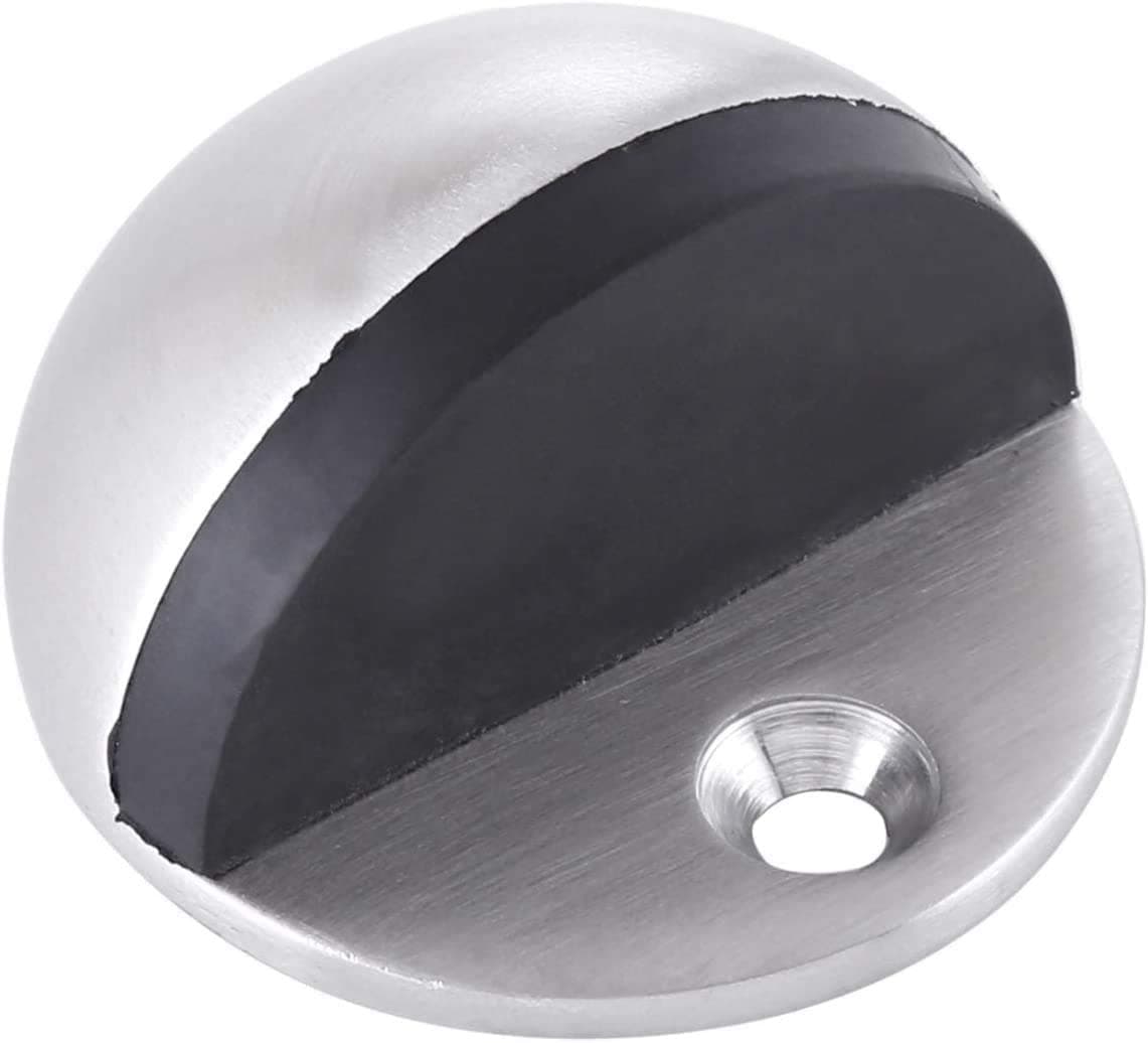 Ma Fra Half Moon Oval Floor Door Stopper Solid Stainless Steel Door Stop and Rubber Bumper 1 Pieces, Silver