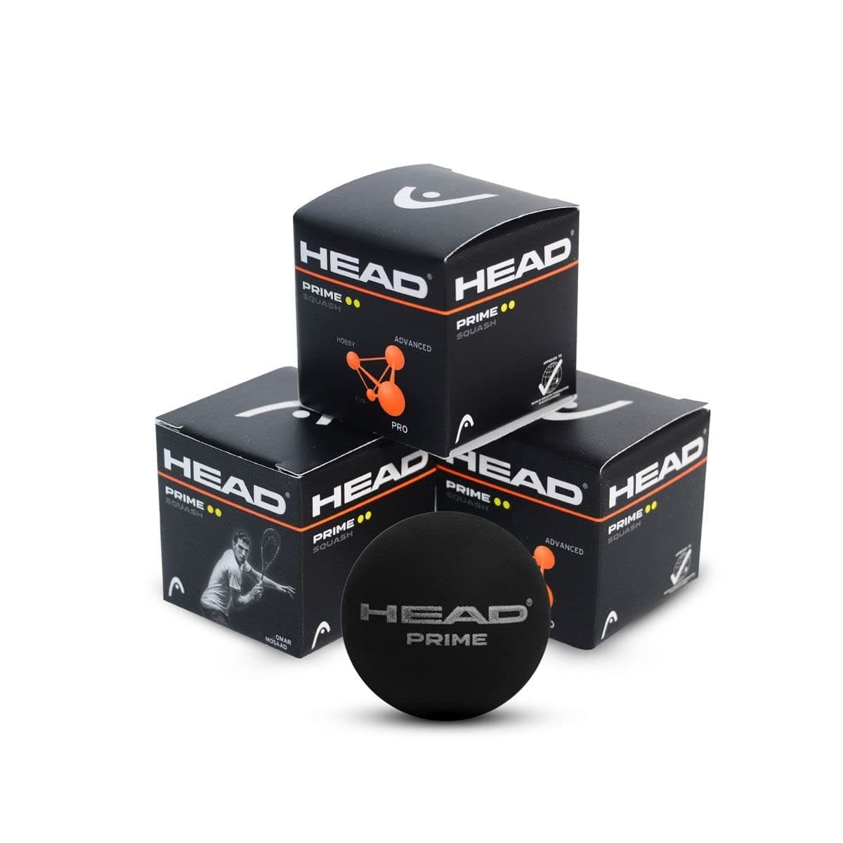 HEAD Prime Double Dot Squash Ball | Color: Black | Size: Standard | Material: Rubber | Pack of 3 | For Unisex | Lightweight | Practice Ball | High Quality | High control level | Long Durability