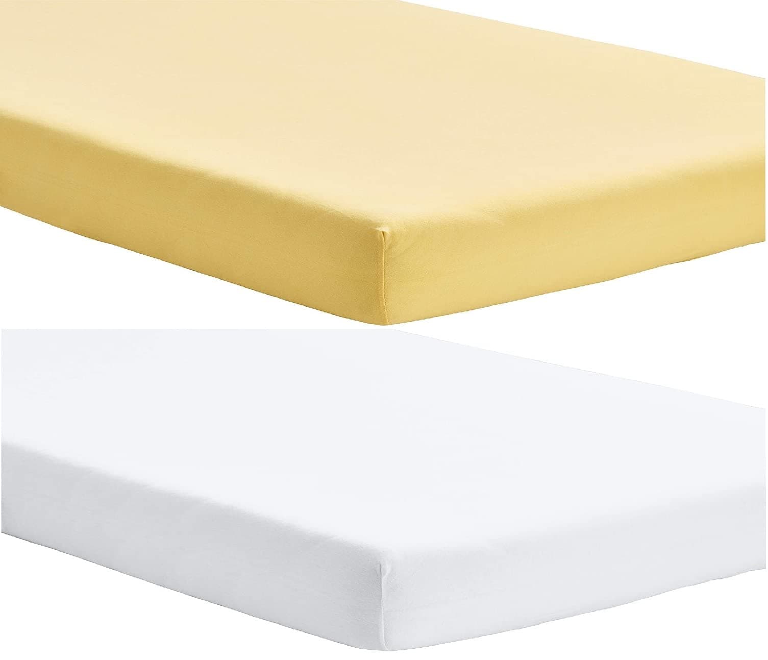 Mini Cot Bed Sheets Fitted 100x50 | Space Saver Mattress Sheet | 4 Way Stretch Soft Bedsheet Hypoallergenic Elasticated Breathable Fitted Cot Sheets (Pack of 2, White & Yellow)