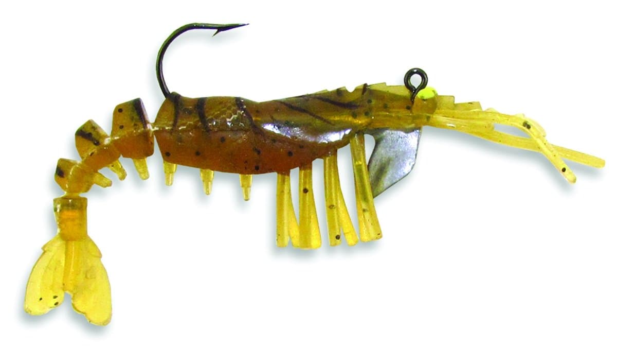 Egret Baits E-VS35-14-07 3 1/2-Inch Vudu Shrimp, Pack of 2, Brown and Yellow Finish
