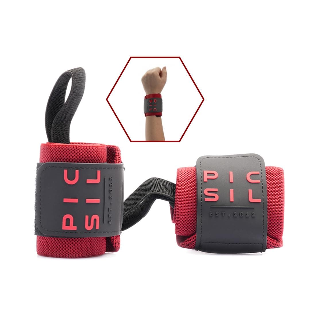PICSIL Cross Training Wrist Wraps, Strong Wrist Support with Thumb Loop, Flexible Wrap Made of Stretch Cotton, Ideal for Weightlifting, Boxing, Workout, for Men and Women (Red)