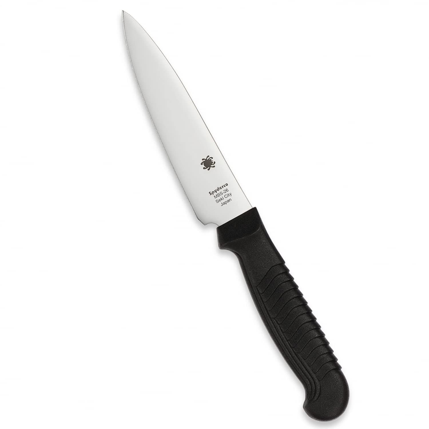 Lightweight Kitchen Utility Knife with 4.5" MBS-26 Stainless Steel Blade and Black Polypropylene Plastic Handle - PlainEdge - K05PBK