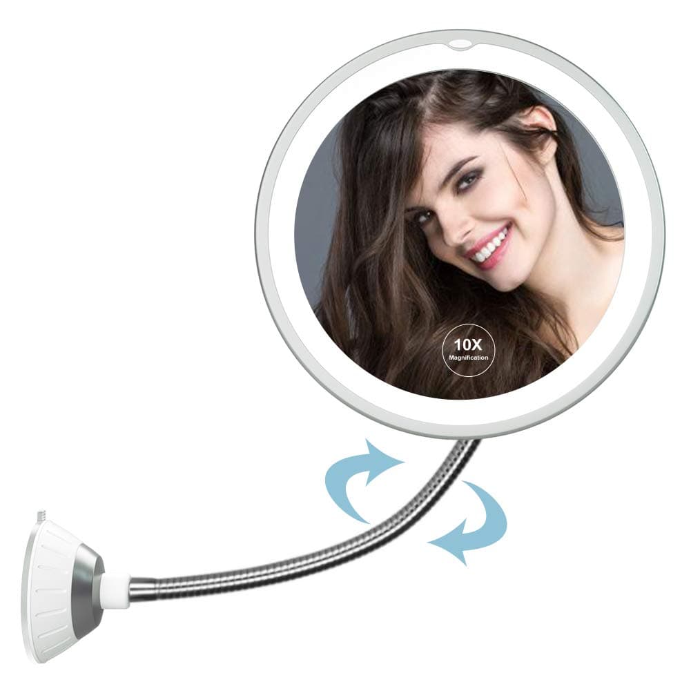 10X Magnifying Mirror with Light Makeup Mirror with Lights LED Lighted Makeup Mirror Vanity Mirror with Lights Flexible Gooseneck Mirror with Lights with Powerful Suction Cup