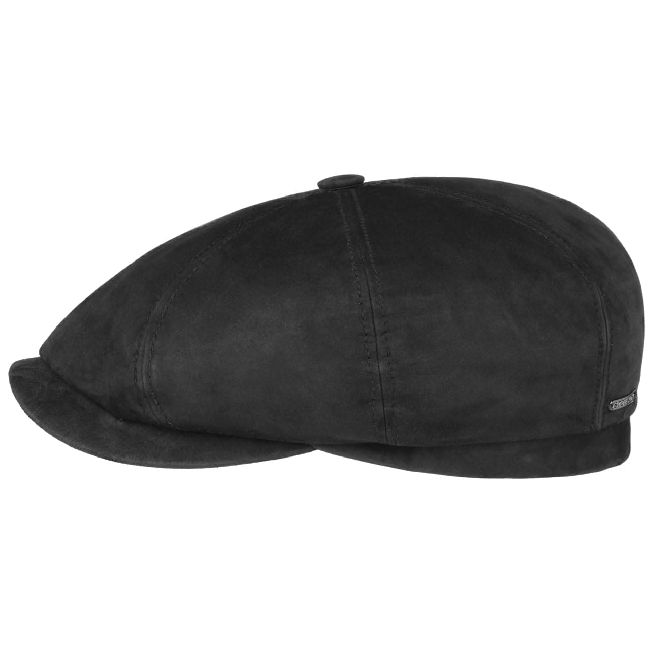 Stetson Hatteras Goat Suede Leather Flat Cap Men - Flat Cap Handmade in Germany - Men’s Cap Made of Genuine Leather (Goatskin) - Flat Cap with Satin Lining - Summer/Winter Peaked Cap