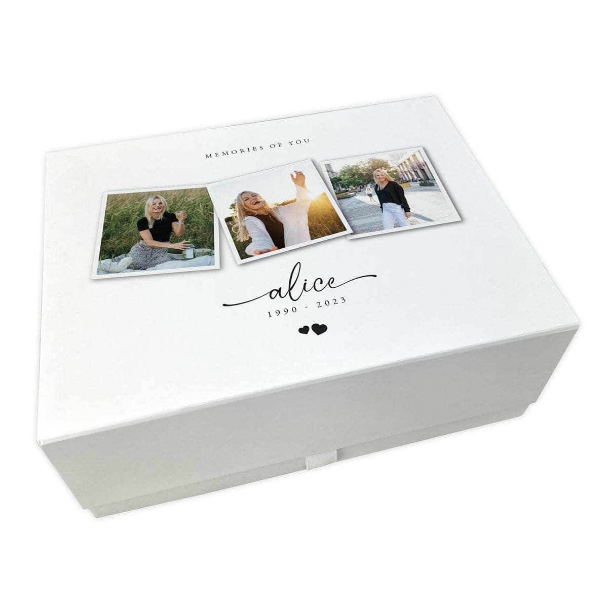 Personalised Memorial Photo Keepsake Memory Box | Customizable Bereavement Gift Remembrance Memorial | Card Box with Magnetic Seal and Ribbon Pull | Custom Name Date | W28cm x D22cm x H18cm