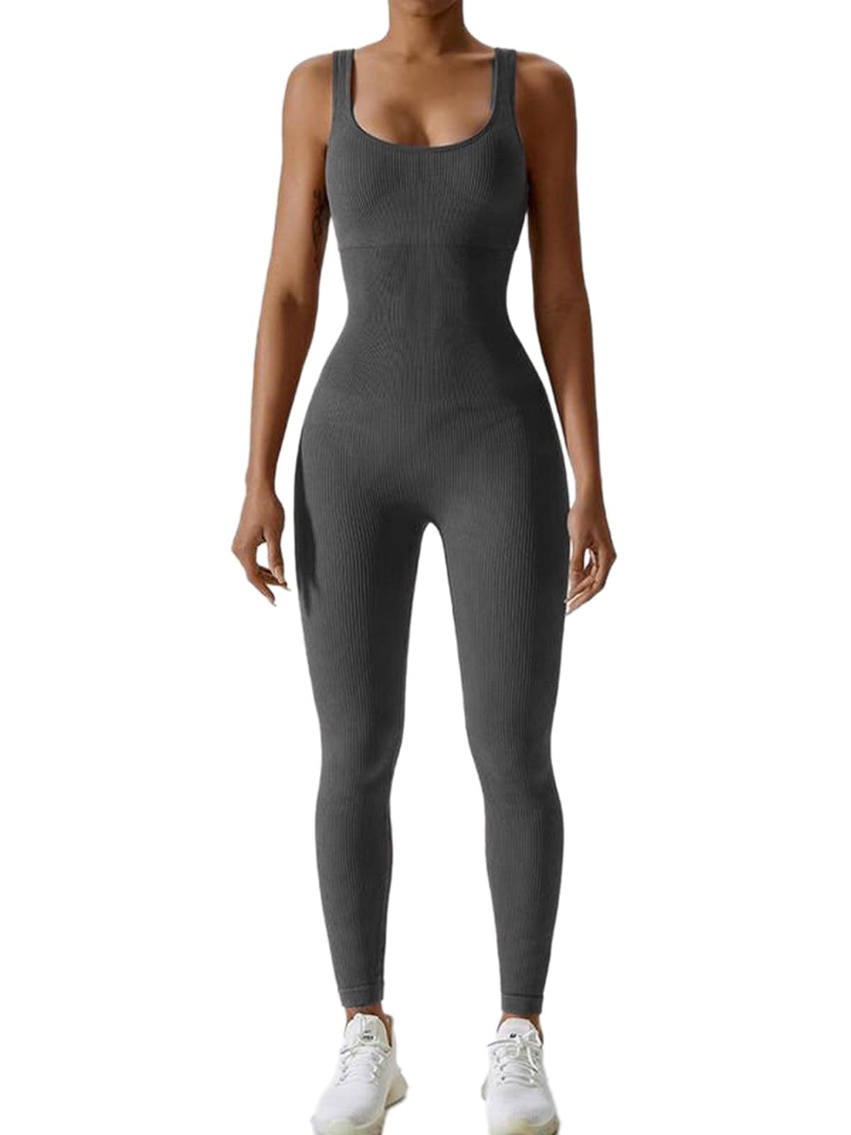 SeSe CodeWomen Backless Jumpsuits Sleeveless Scoop Neck Bodycon Romper Workout Bodysuit Yoga Jumpsuits