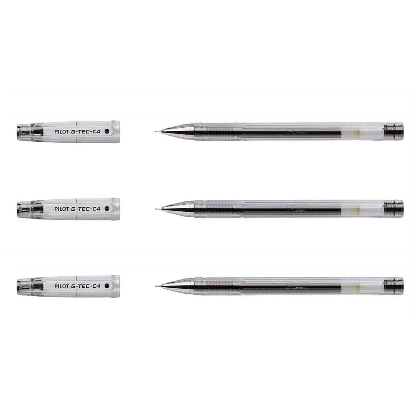 Pilot G - Tec C4 Gel Microtip Rollerball Pen, 0.4 mm Tip - Black, Pack of 3