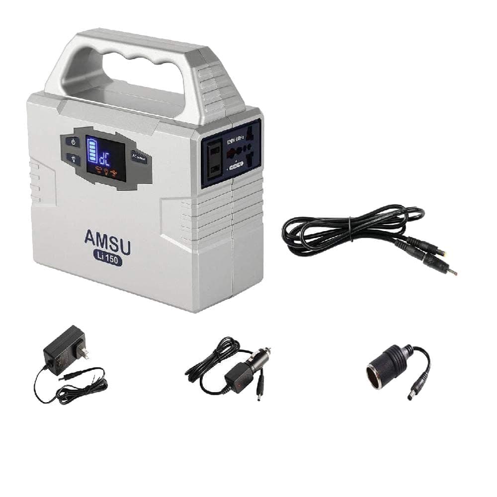 3.3lb 100W(Peak 200W) Portable Solar Generator (UPS, Power Inverter) - 40800mAh 150Wh Battery - Solar/AC/Car Charging Cable - 2 AC & 3 DC 12V & 2 USB Ports