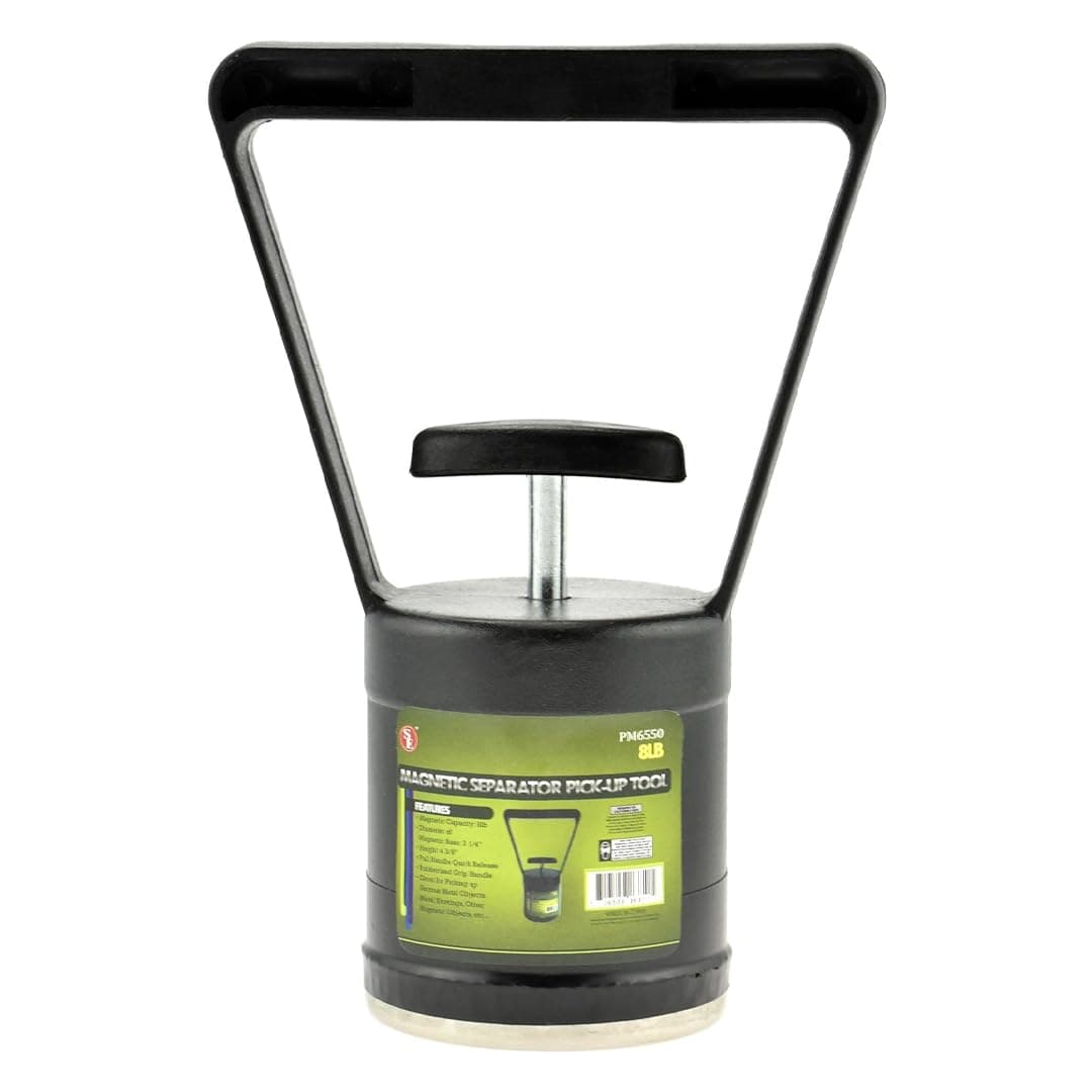 Magnetic Separator Pick-Up Tool with Quick Release - 8 lb Capacity, Rubberized Grip Handle, Ideal for Metal Shavings and Ferrous Object Retrieval PM6550