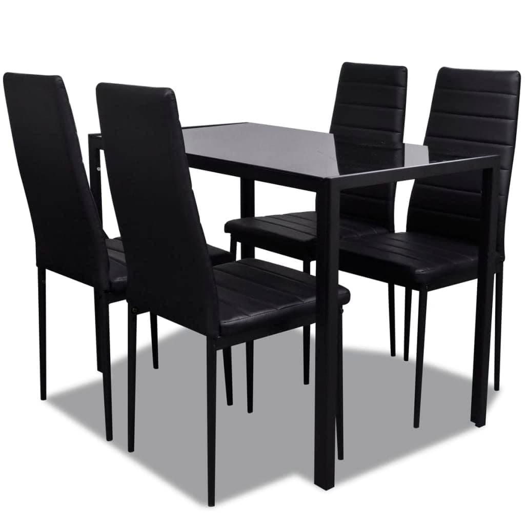 vidaXL Contemporary Dining Set with Table and 4 Chairs Black Kitchen Furniture