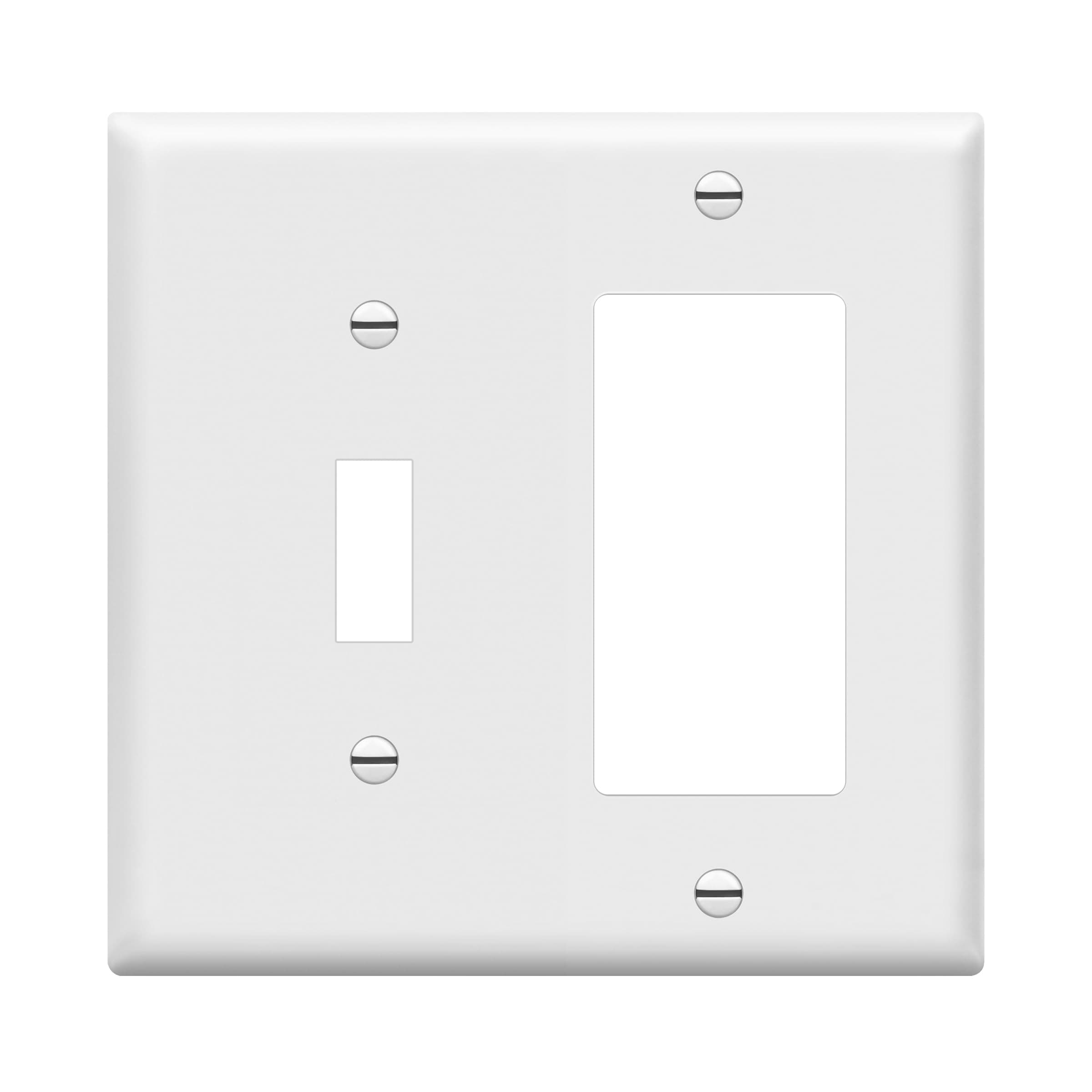 Enerlites 881131-W Decorator/Toggle Switch Wall Plate Combination, 2-Gang, White, Standard Size, Unbreakable Polycarbonate, Replacement Receptacle Faceplates Outlet Cover