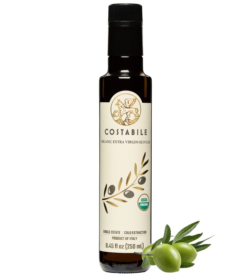 Costabile Extra Virgin Olive Oil Cold Pressed Organic. High polyphenol olive oil from Puglia Italy. Fresh harvest from a single estate - Classic Blend 8.45 Fl. Oz.