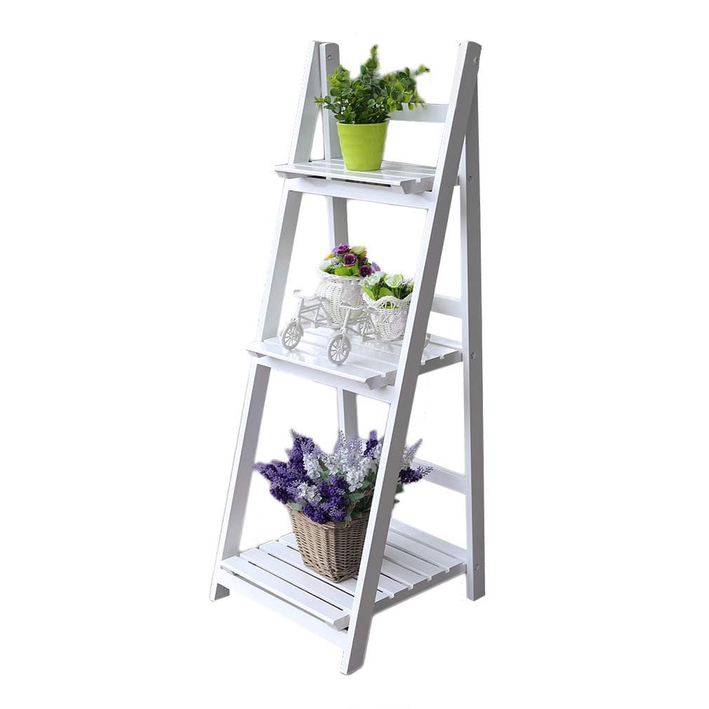 KATHER 3 Tier Ladder Shelf Solid Wood Folding Flower Display Stand for Bookcase Leaning Plant Storage Rack