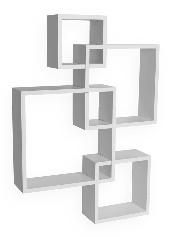 Danya B BR1023WH Decorative Wall Mount Floating Intersecting Cube Accent Wall Shelf - White