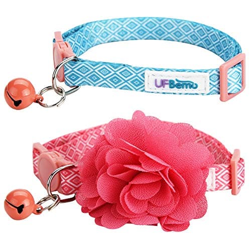 UFbemo Breakaway Cat Collar Pet Pack of 2 Multiple Designs Adjustable Breakaway Cat Collar Adjustable Strap with Safety Buckle and Heavy-Duty Nylon Collar, Neck 9-13 inch
