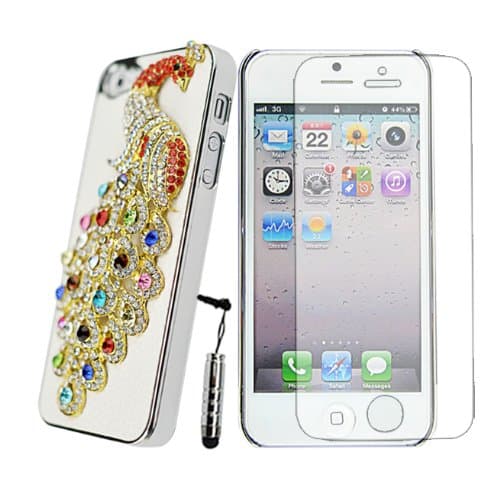 RIGHTWAY(TM) For new iphone5 peacock crystal bling diamond case + Free 1Pc Clear Screen Protector Film and 1x Stylus rainbow