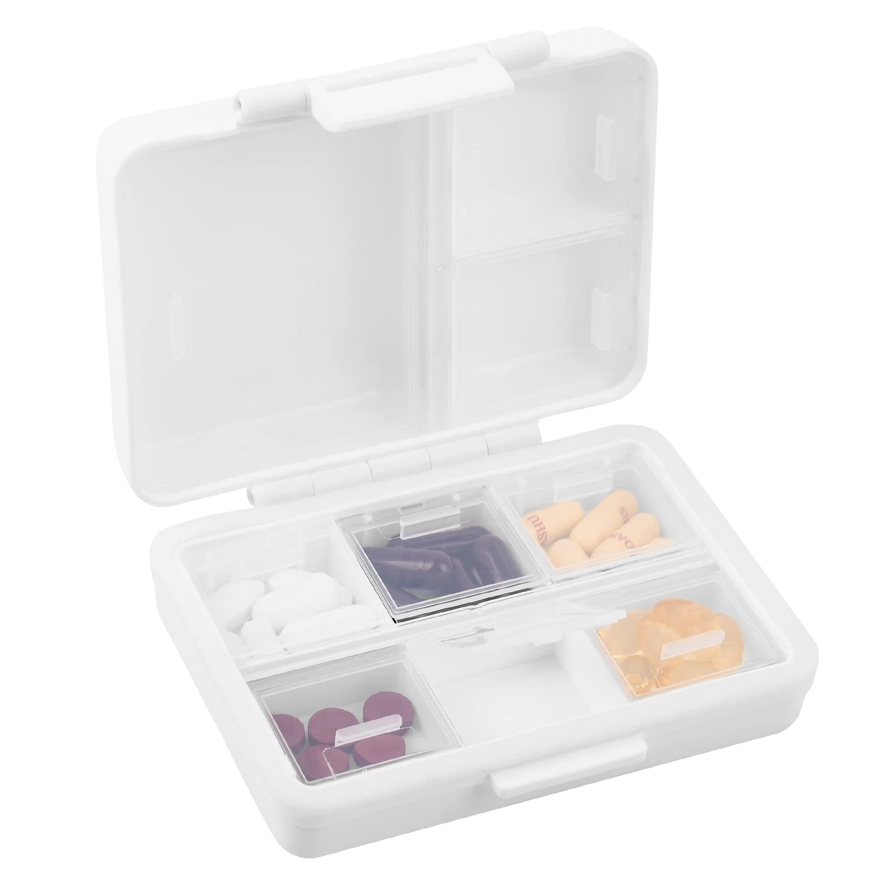 9-Grid Pill Organizer,Portable Pill Box,Large Capacity Compartments,Travel Pill Container,Medicine Dispenser,Pill Purse,Pill Case for Vitamins, Fish Oils or Supplements（White）