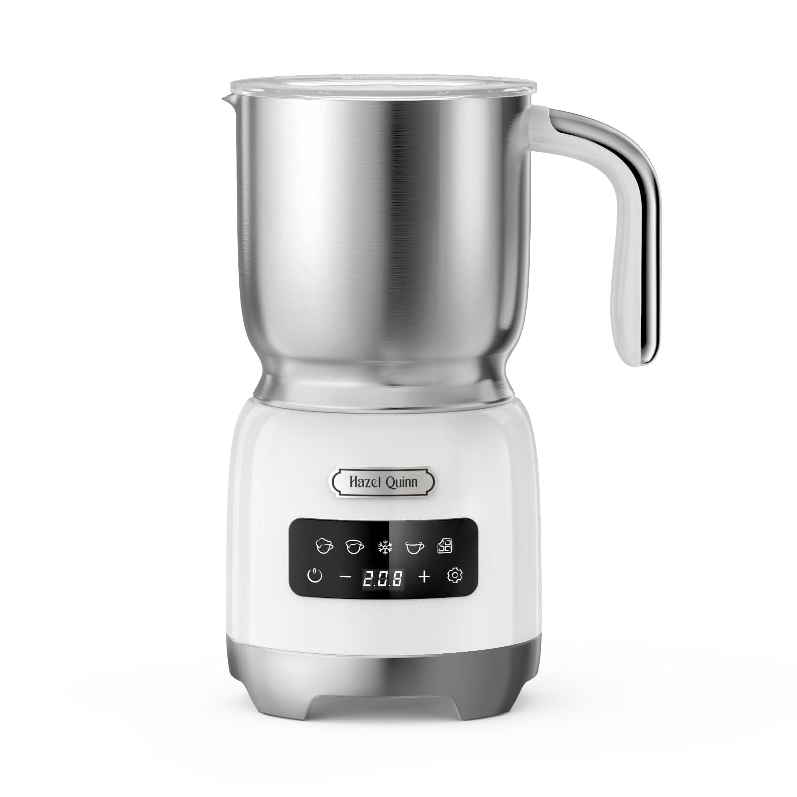 Hazel Quinn Milk Frother, 5 Functions, Variable Temp & Thickness Frother and Steamer, Detachable for Dishwasher Safe, 400ML/13.5OZ for Hot & Cold Latte, Cappuccino - Pearl White