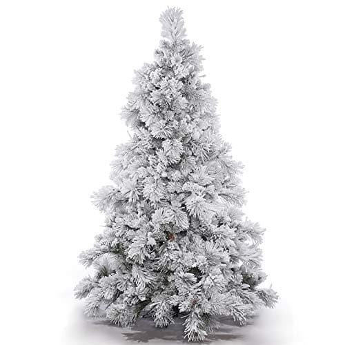 Vickerman 10' Flocked Alberta Artificial Christmas Tree, Unlit - Snow Covered Faux Tree - Seasonal Indoor Home Decor